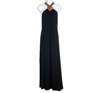 Sky Palma Bohemian Suede Halter Black Stretch Jersey Maxi Dress size XS